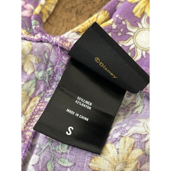 Disney Princess Linen Blend Overall Shorts Floral Woman’s Size Small Purple - Picture 7 of 10